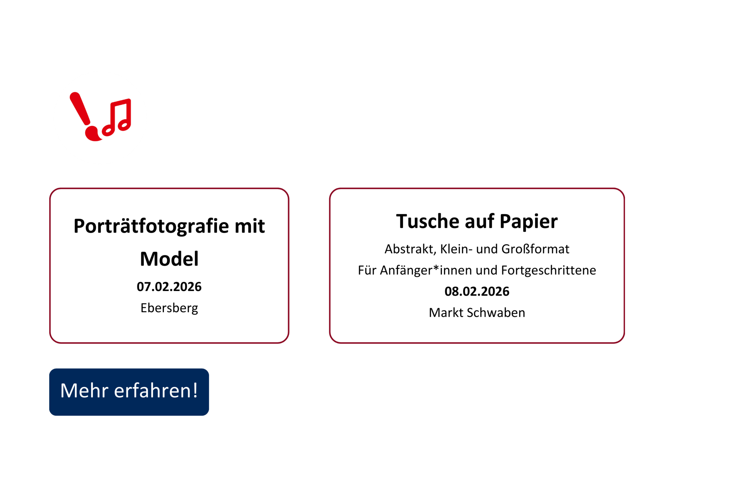 vhs demnächst Slider mit Kursen aus dem Fachbereich Kultur