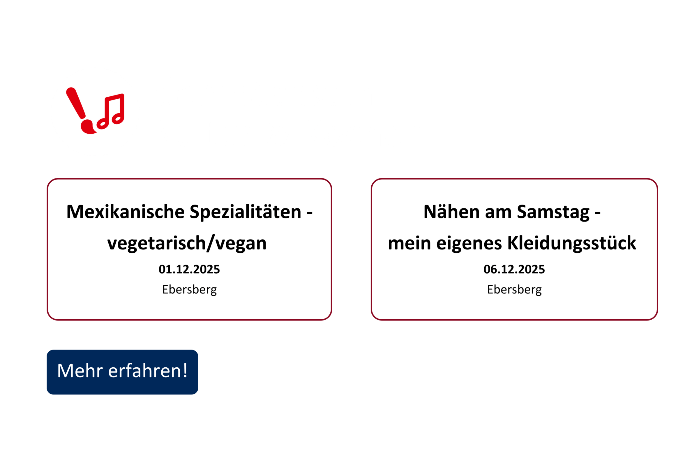 vhs demnächst Slider mit Kursen aus dem Fachbereich Kultur