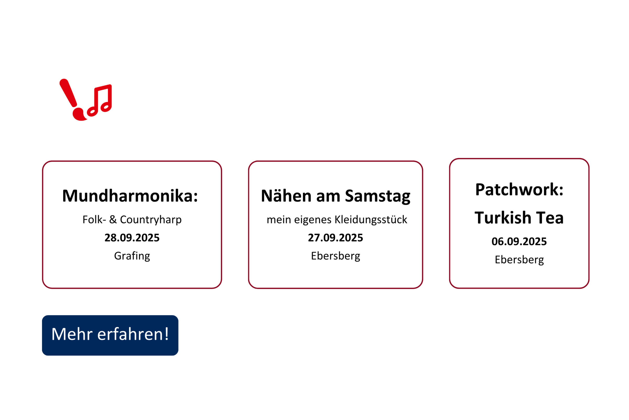 vhs demnächst Slider mit Kursen aus dem Fachbereich Kultur