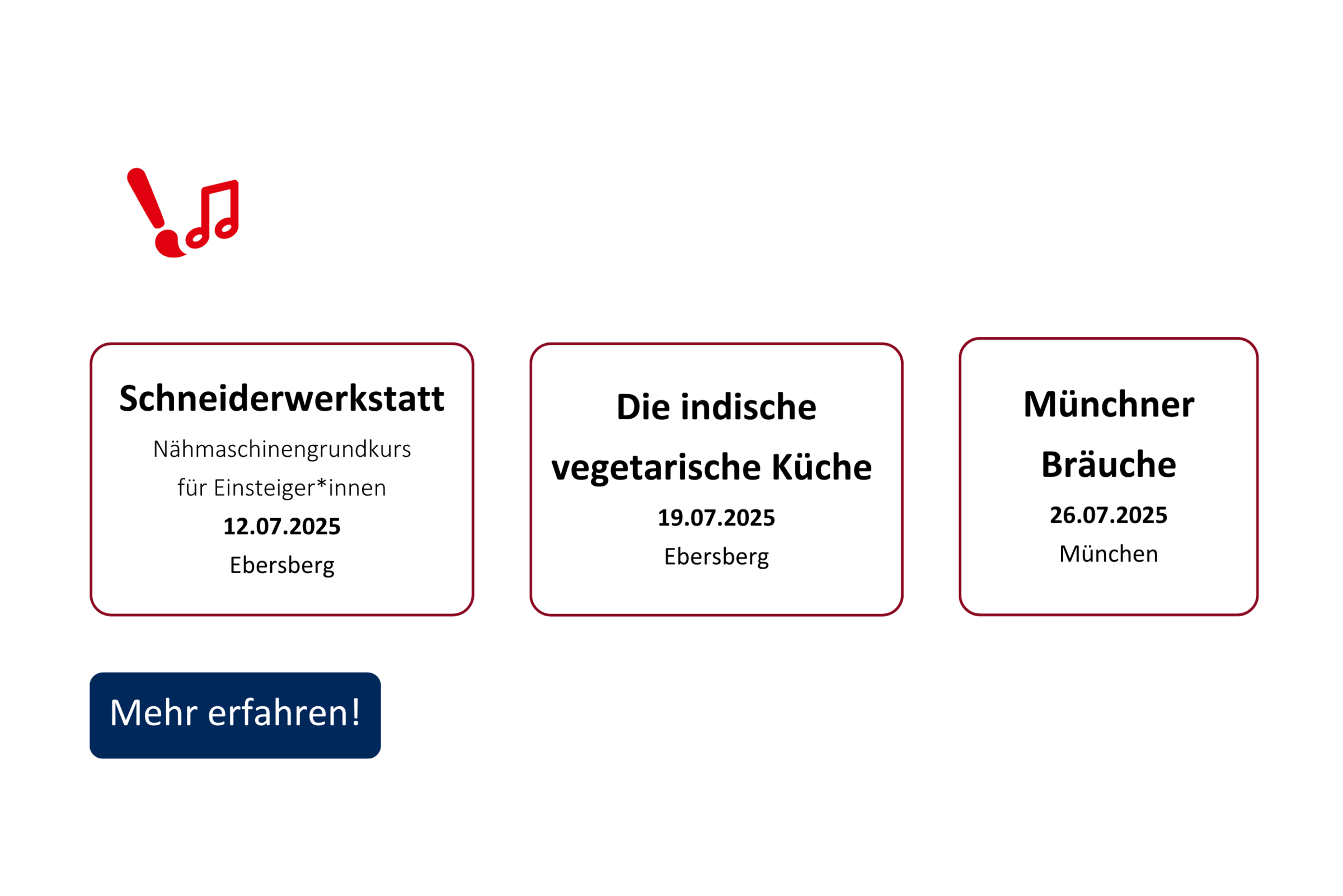 vhs demnächst Slider mit Kursen aus dem Fachbereich Kultur