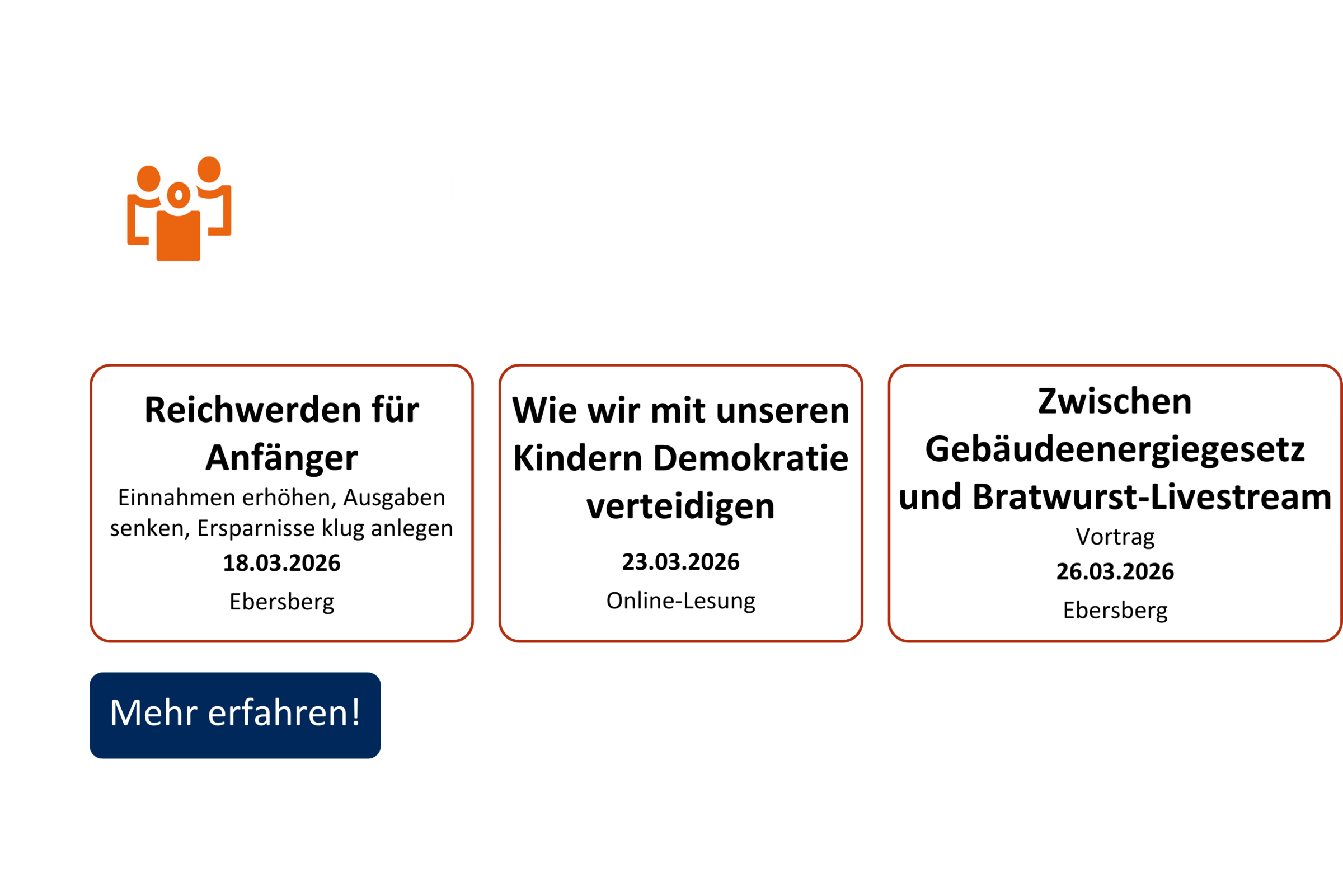 vhs demnächst Slider mit Kursen aus dem Fachbereich Gesellschaft