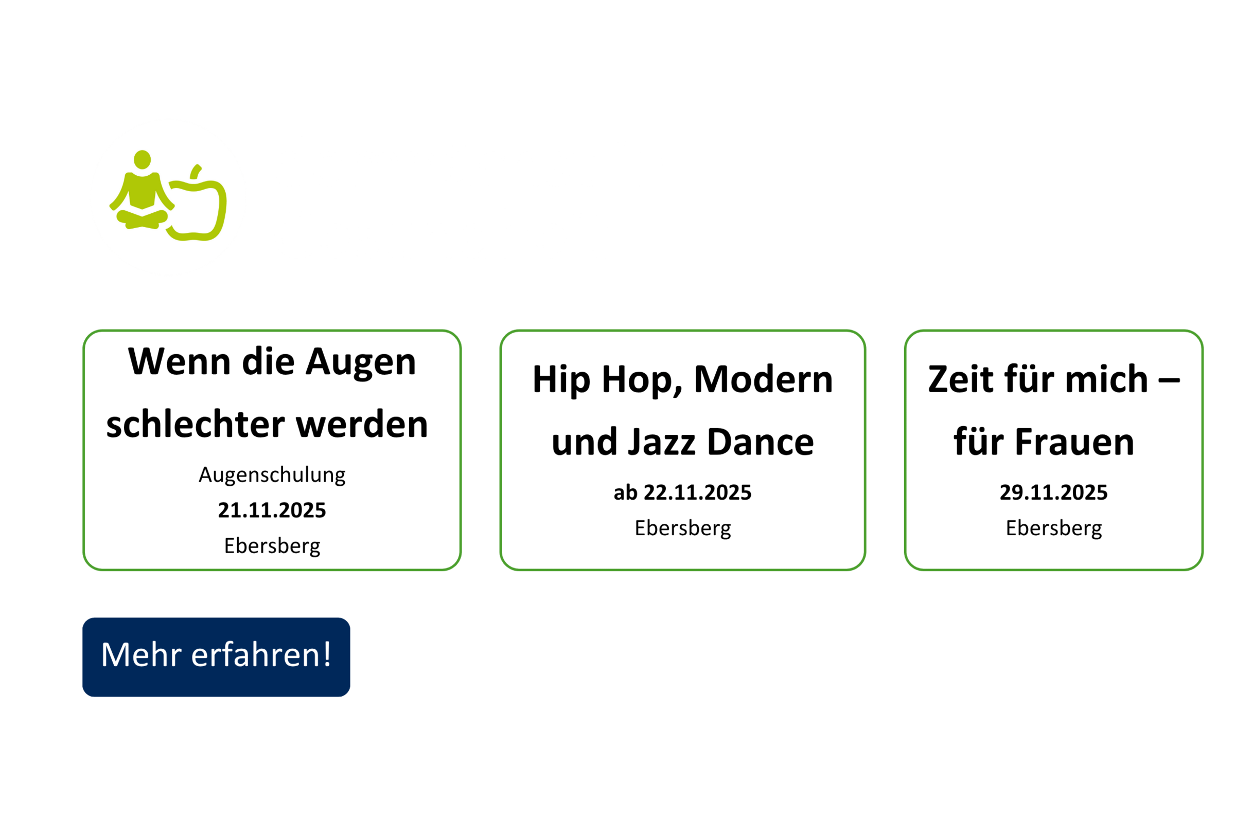 vhs demnächst Slider mit Kursen aus dem Fachbereich Gesundheit