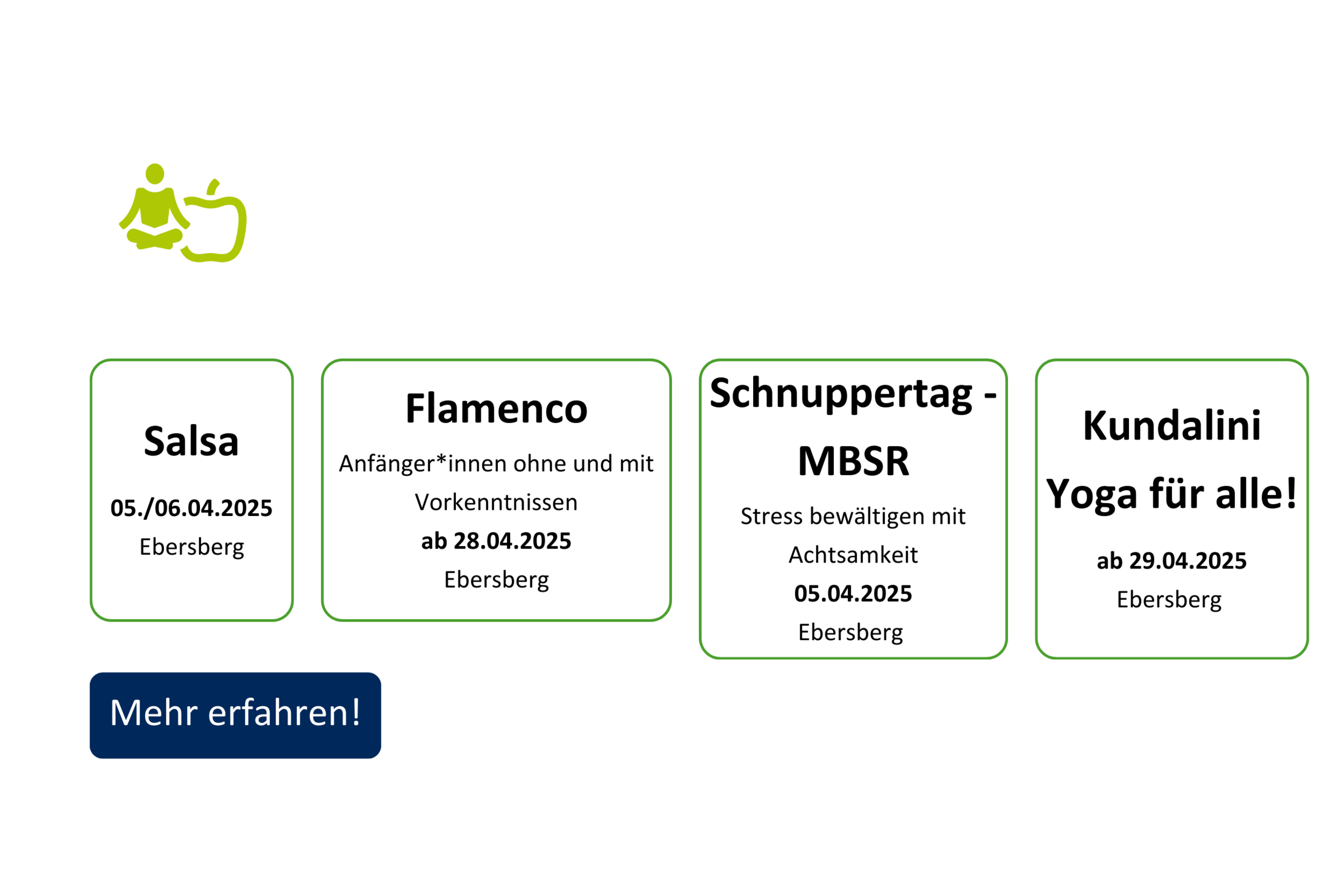vhs demnächst Slider mit Kursen aus dem Fachbereich Gesundheit