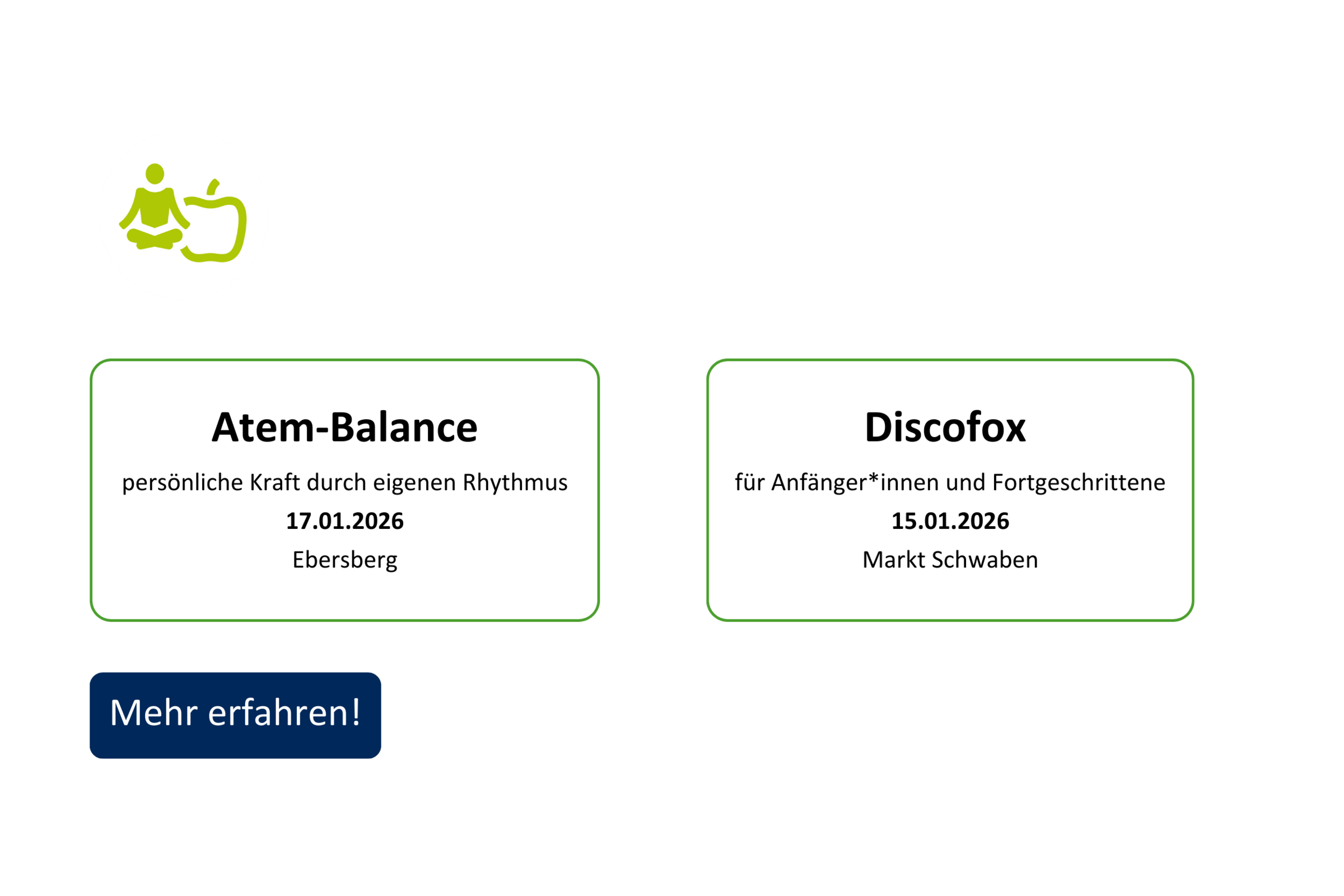 vhs demnächst Slider mit Kursen aus dem Fachbereich Gesundheit