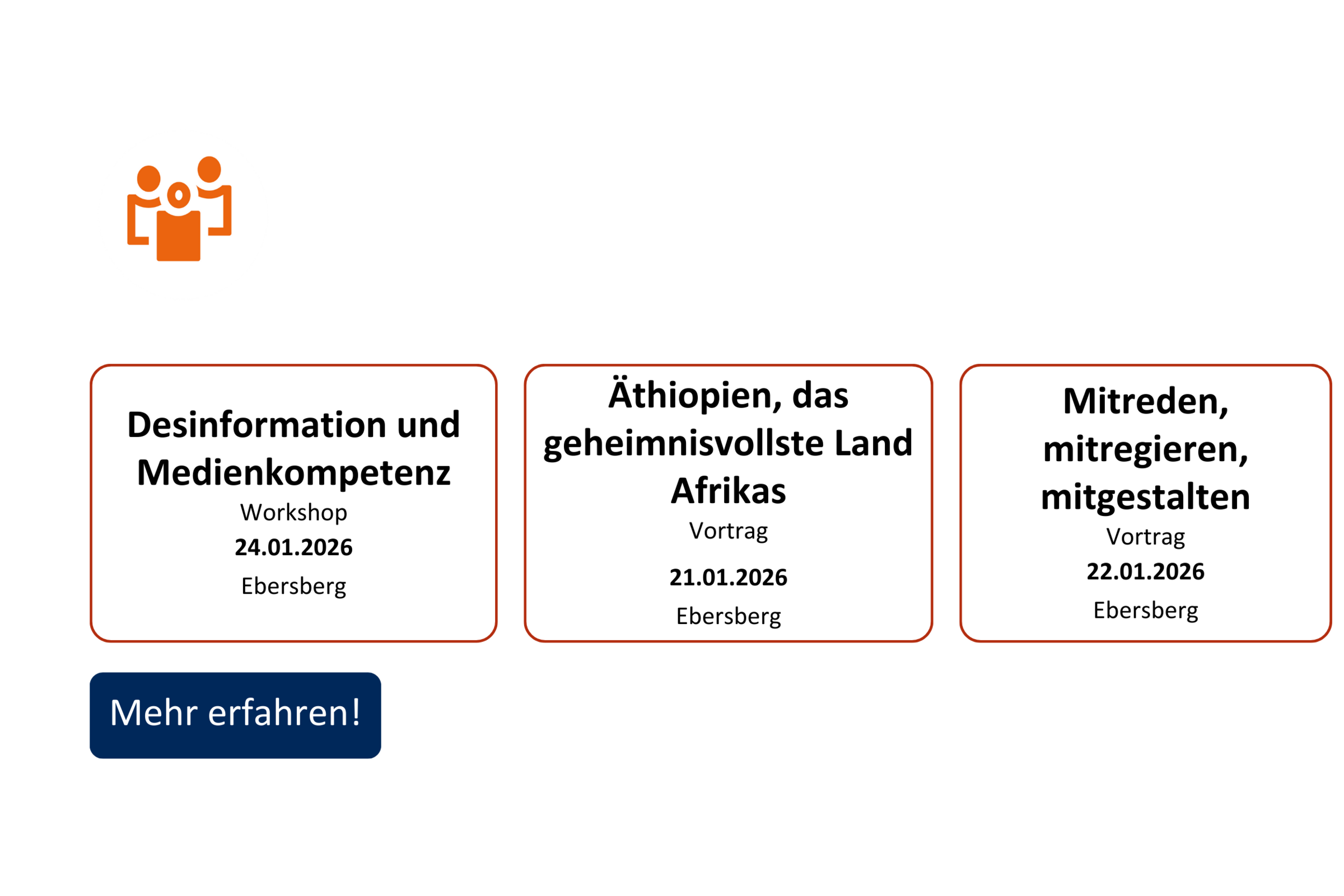 vhs demnächst Slider mit Kursen aus dem Fachbereich Gesellschaft