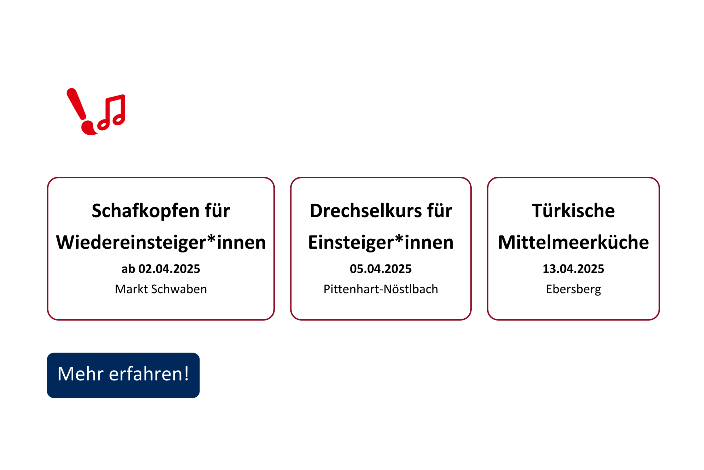 vhs demnächst Slider mit Kursen aus dem Fachbereich Kultur