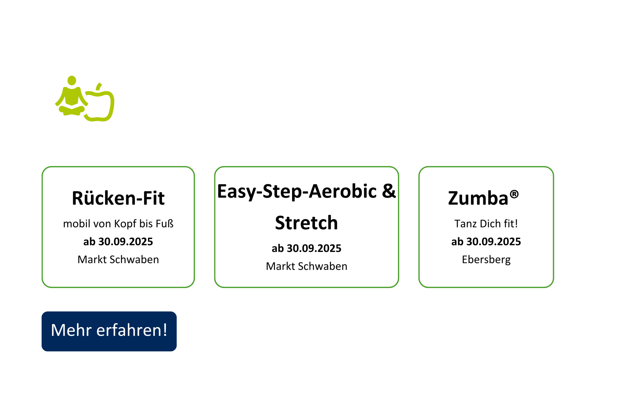 vhs demnächst Slider mit Kursen aus dem Fachbereich Gesundheit