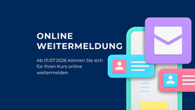Smartphone mit Icons E-Mail und Benutzer als Symbol für die online Weitermeldung ab 01.07.2026