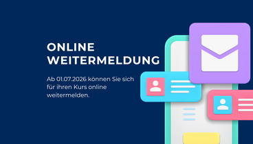 Smartphone mit Icons E-Mail und Benutzer als Symbol für die online Weitermeldung ab 01.07.2026