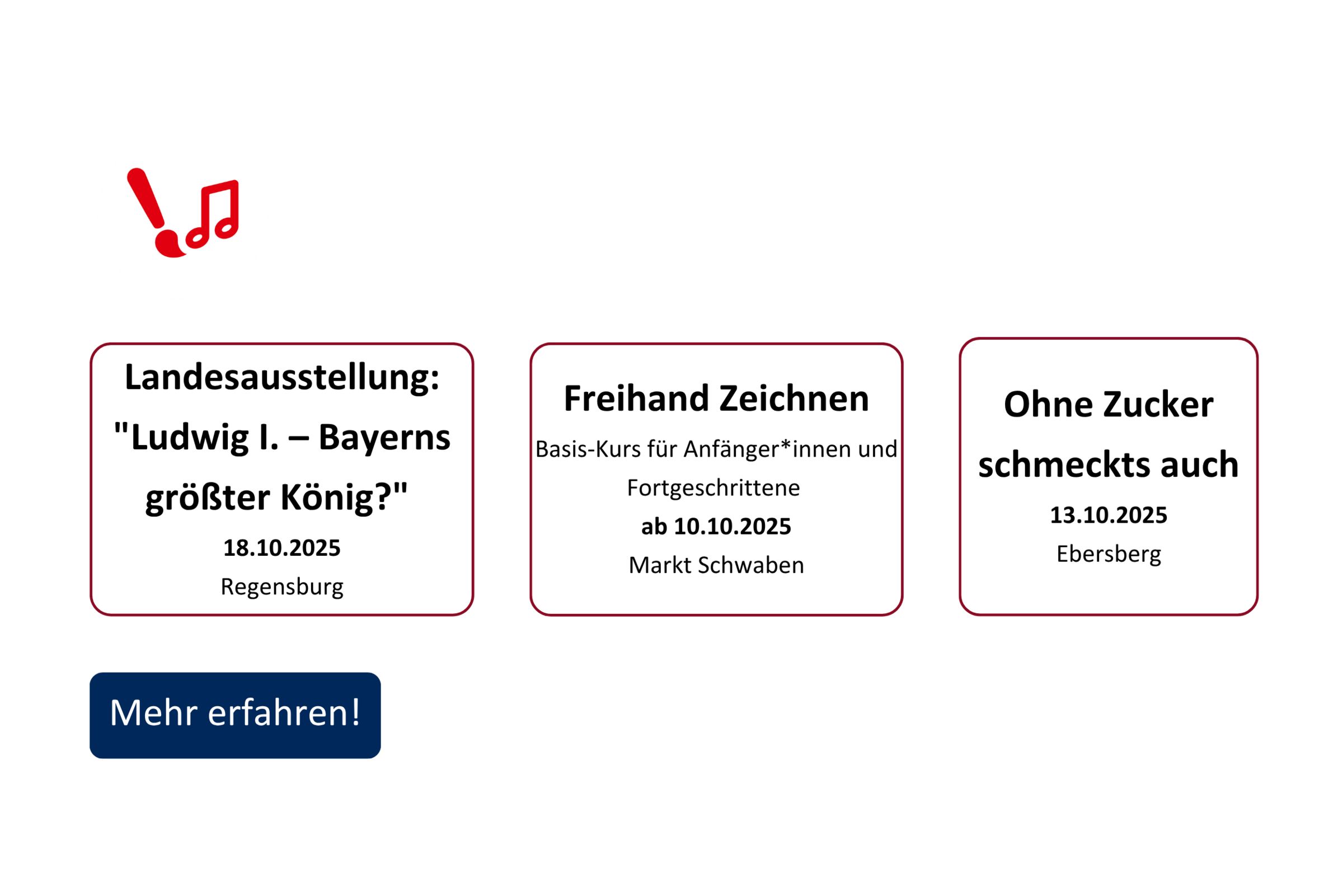 vhs demnächst Slider mit Kursen aus dem Fachbereich Kultur