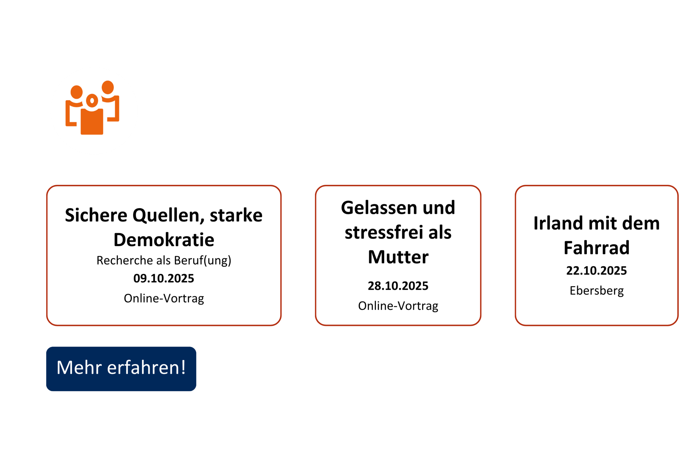 vhs demnächst Slider mit Kursen aus dem Fachbereich Gesellschaft