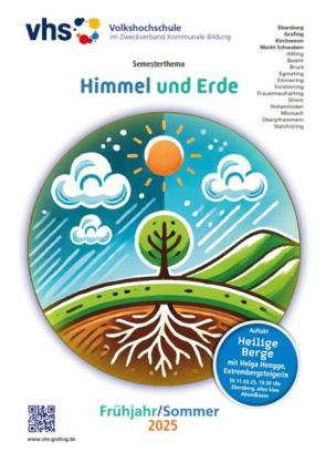 Titelseite des vhs-Programmheftes Frühjahr Sommer 2025 mit dem Titel "Himmel und Erde"